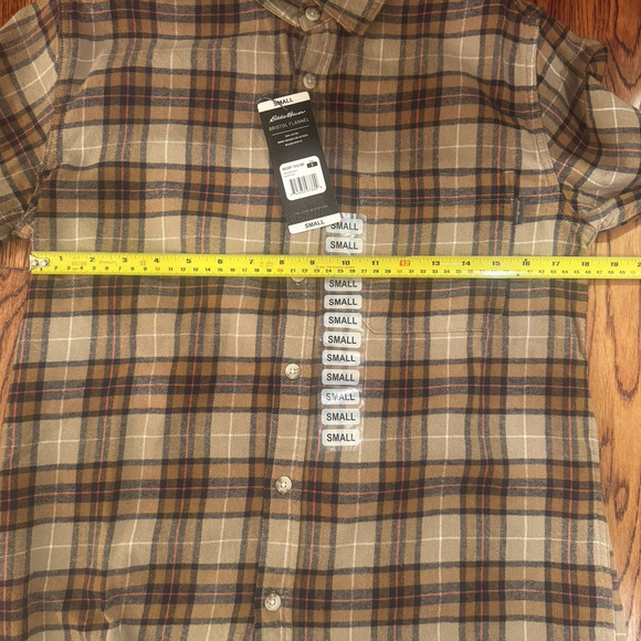 New Eddie Bauer Men's Small Bristol Flannel Cotton Khaki Plaid Shirt Fall NWT - Picture 10 of 14